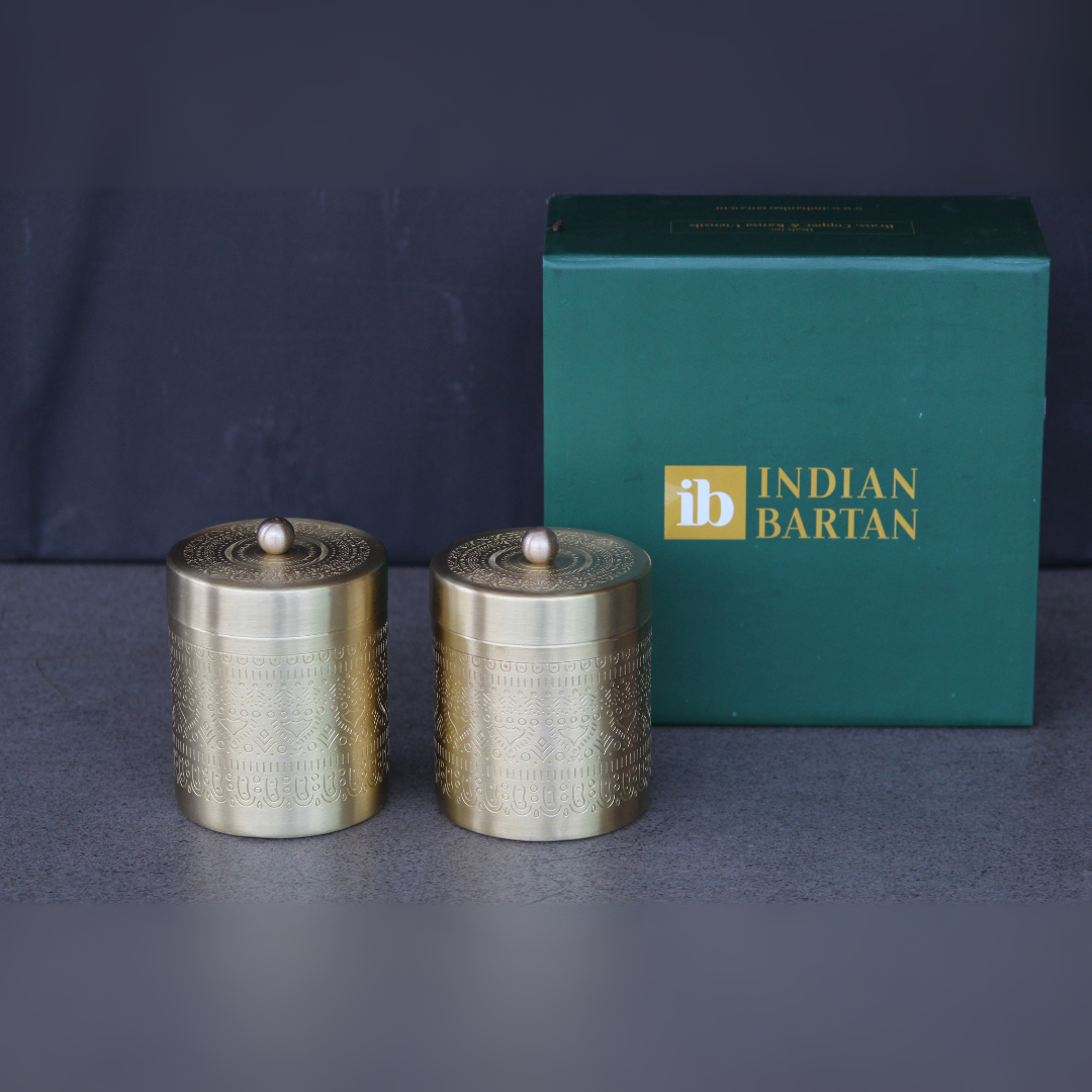Antique Brass Storage Jar Set With Gift Box