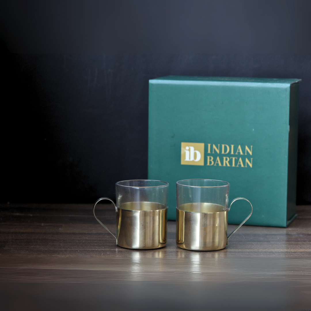 Borosil Fitted Brass Tea Cups With Gift Box