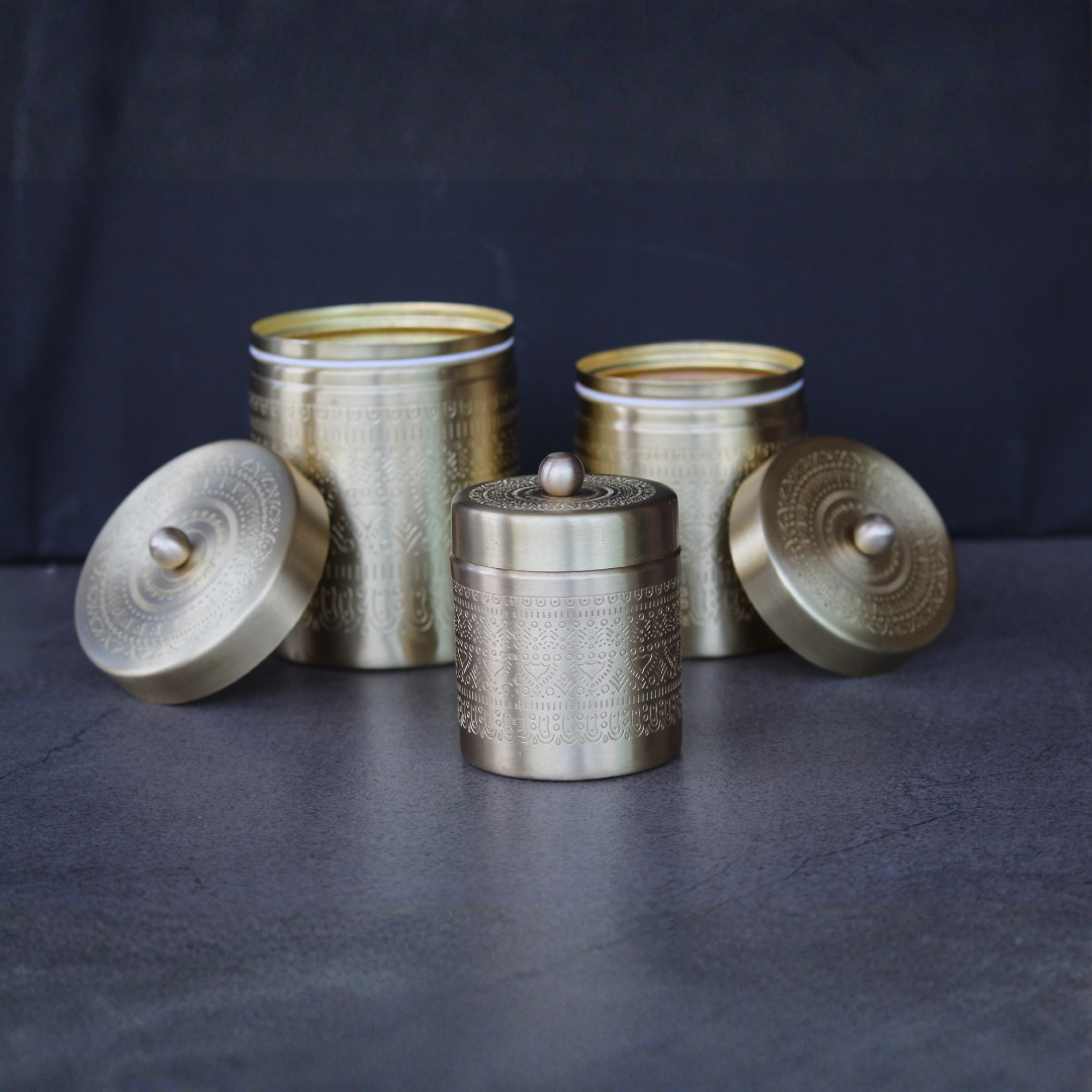 Antique Brass Storage Jar Set With Gift Box
