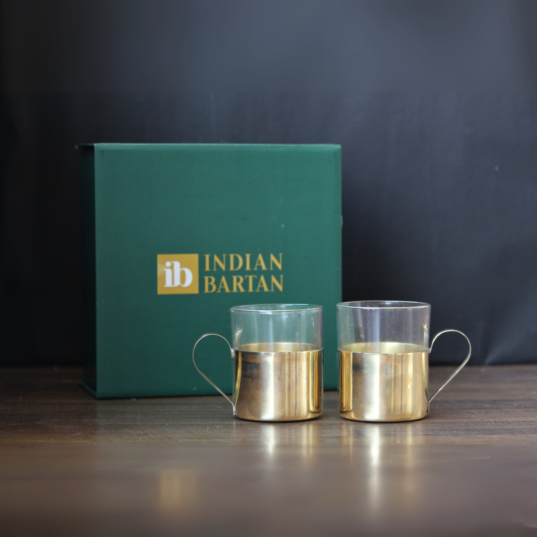 Borosil Fitted Brass Tea Cups With Gift Box
