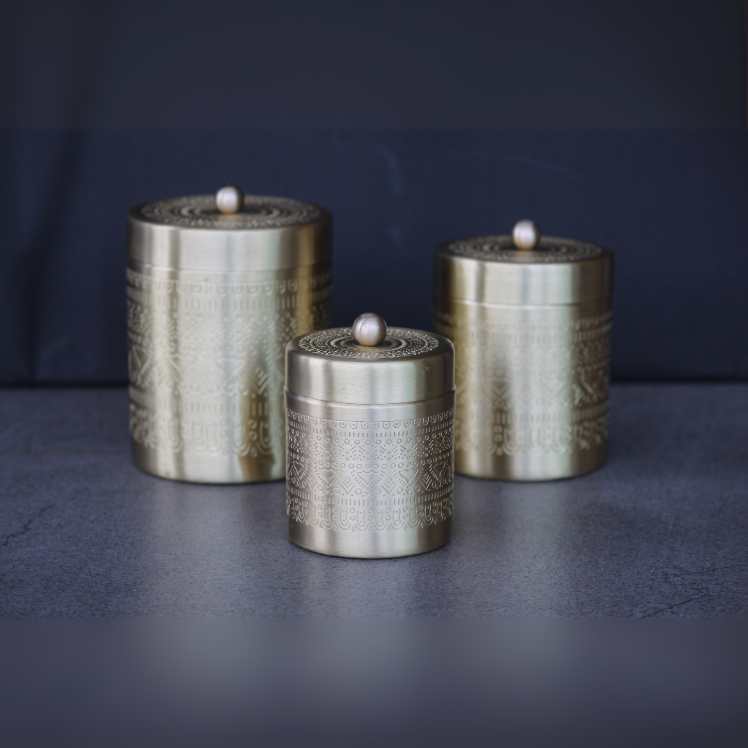 Antique Brass Storage Jar Set With Gift Box