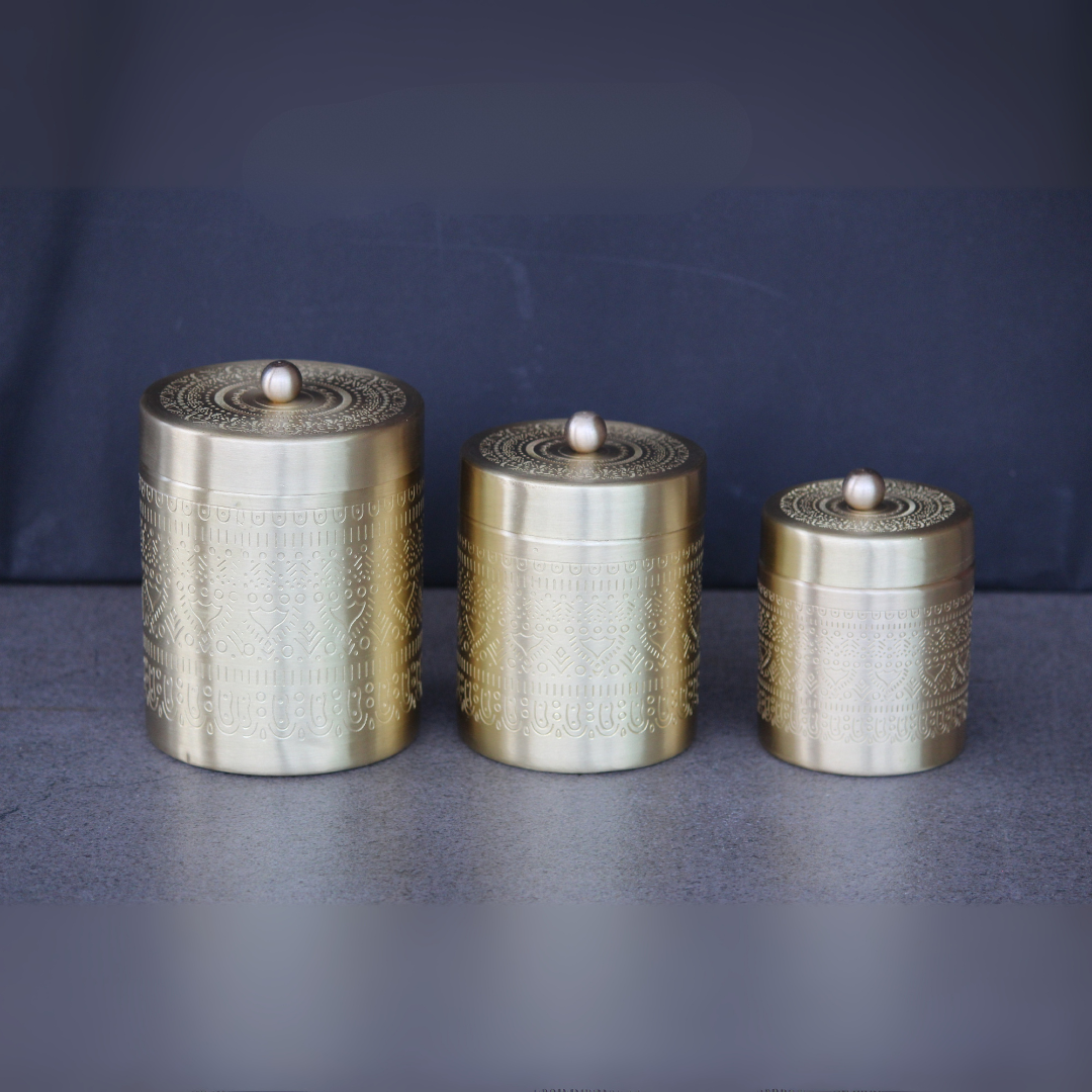 Antique Brass Storage Jar Set With Gift Box
