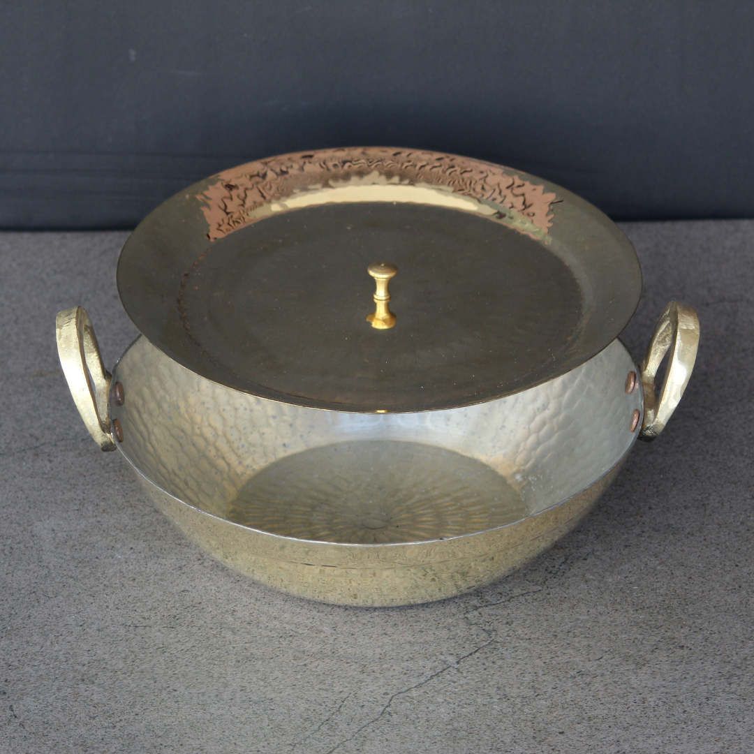 Flat Brass Kadahi With Lid