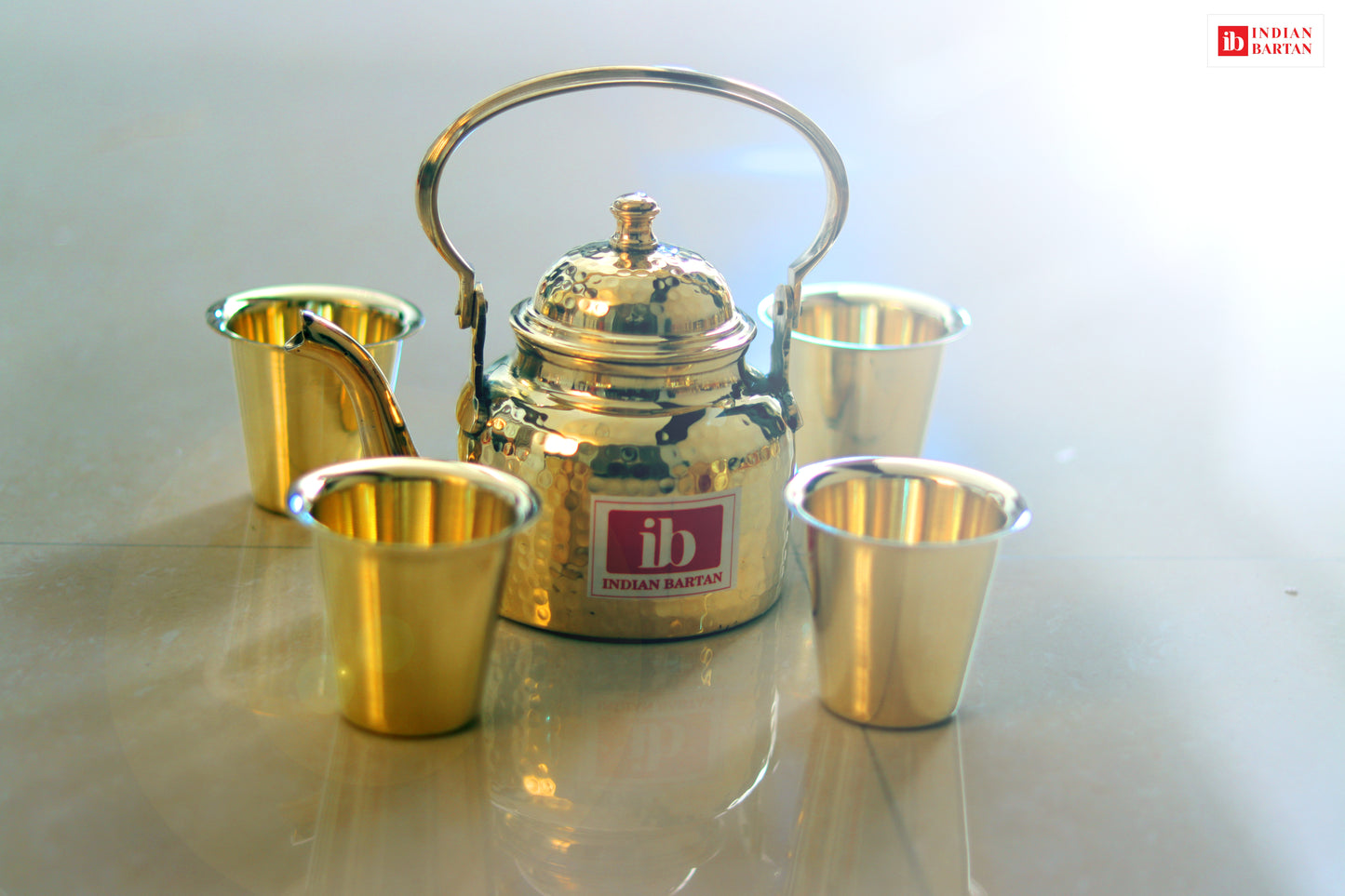 Brass Teapot Set with 4 glasses
