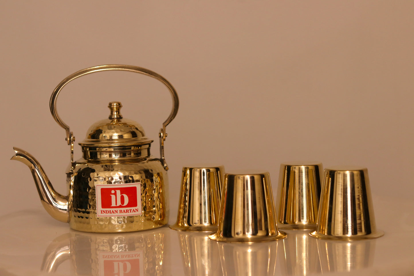 Brass Teapot Set with 4 glasses
