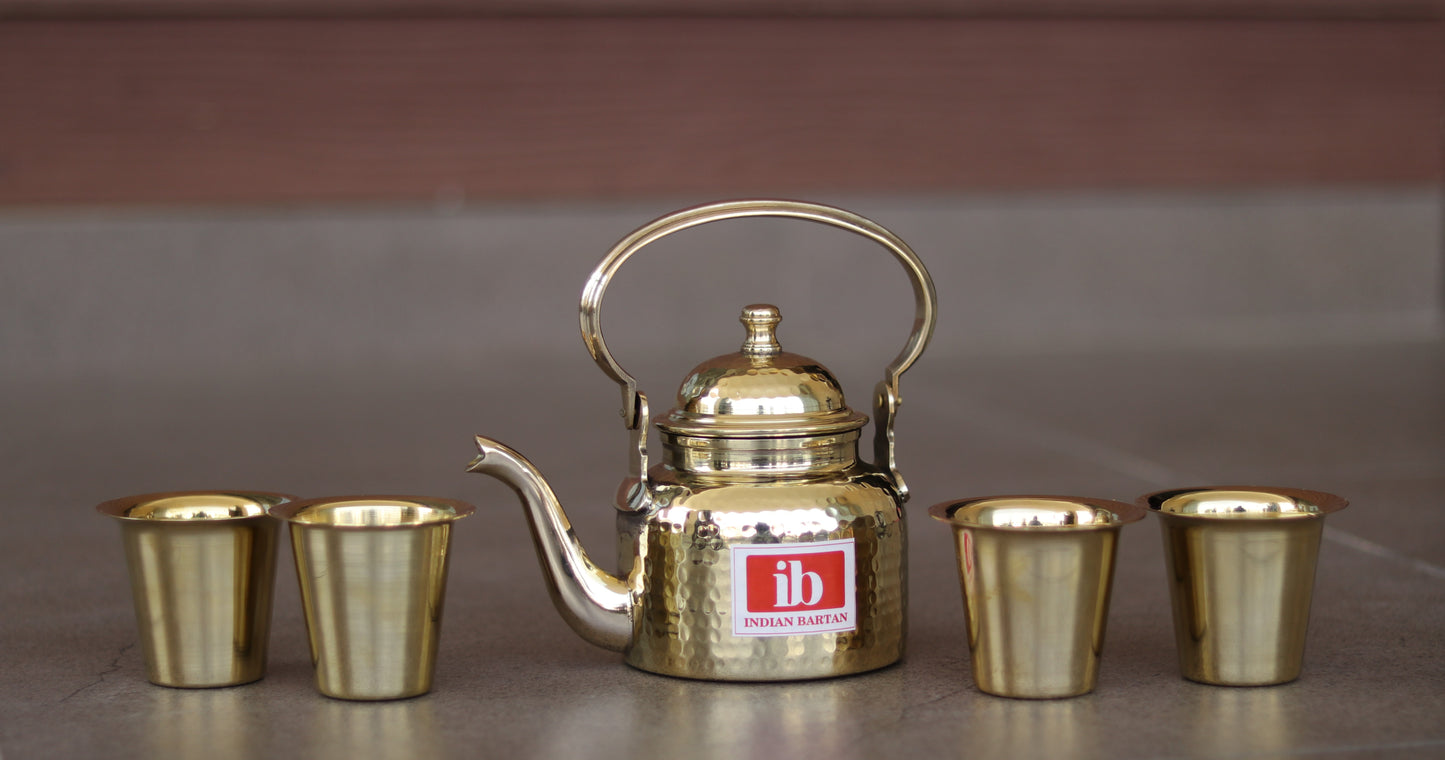 Brass Teapot Set with 4 glasses