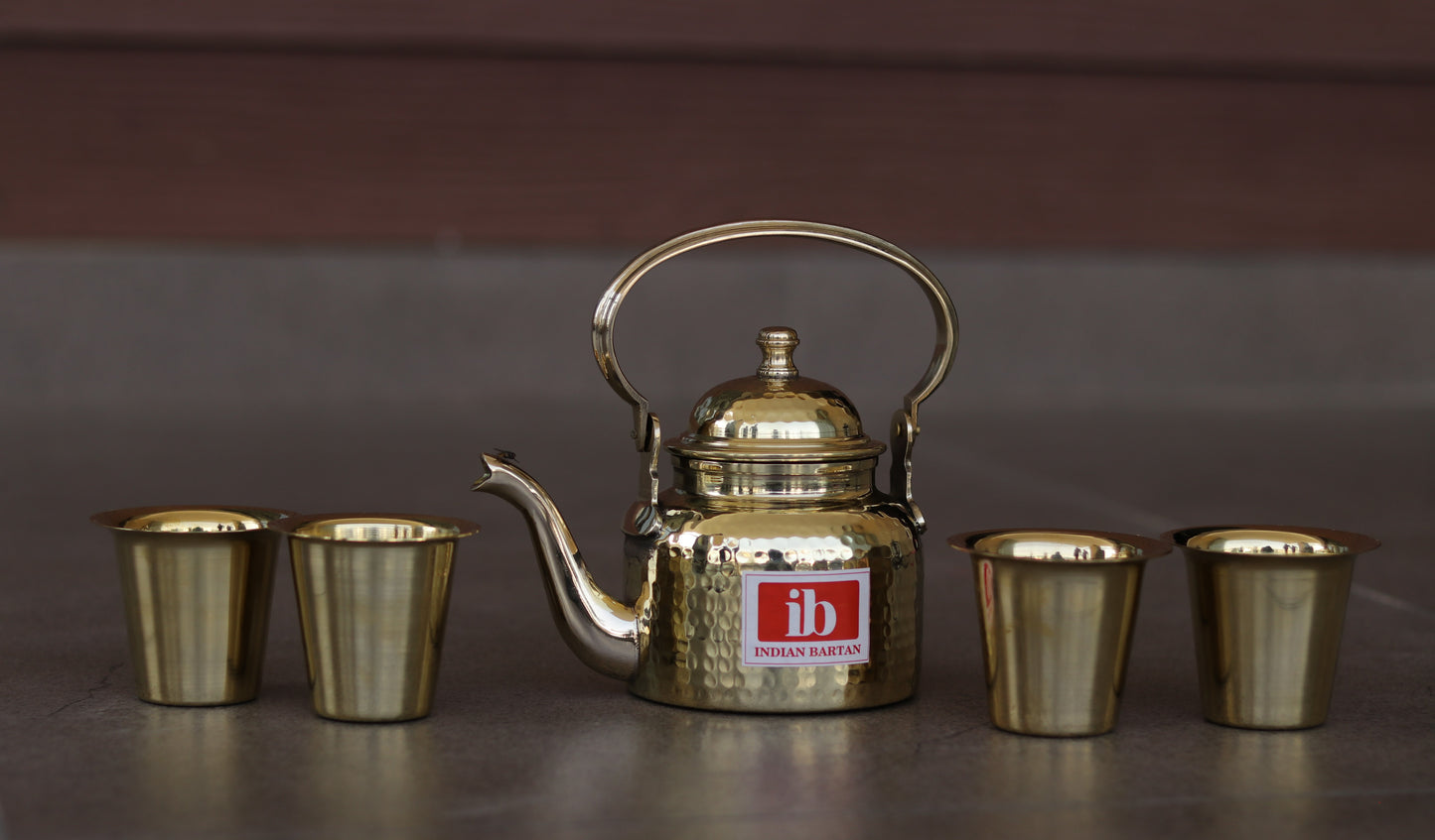Brass Teapot Set with 4 glasses