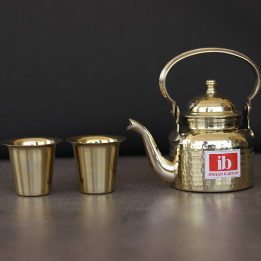 Brass Teapot Set with 4 glasses