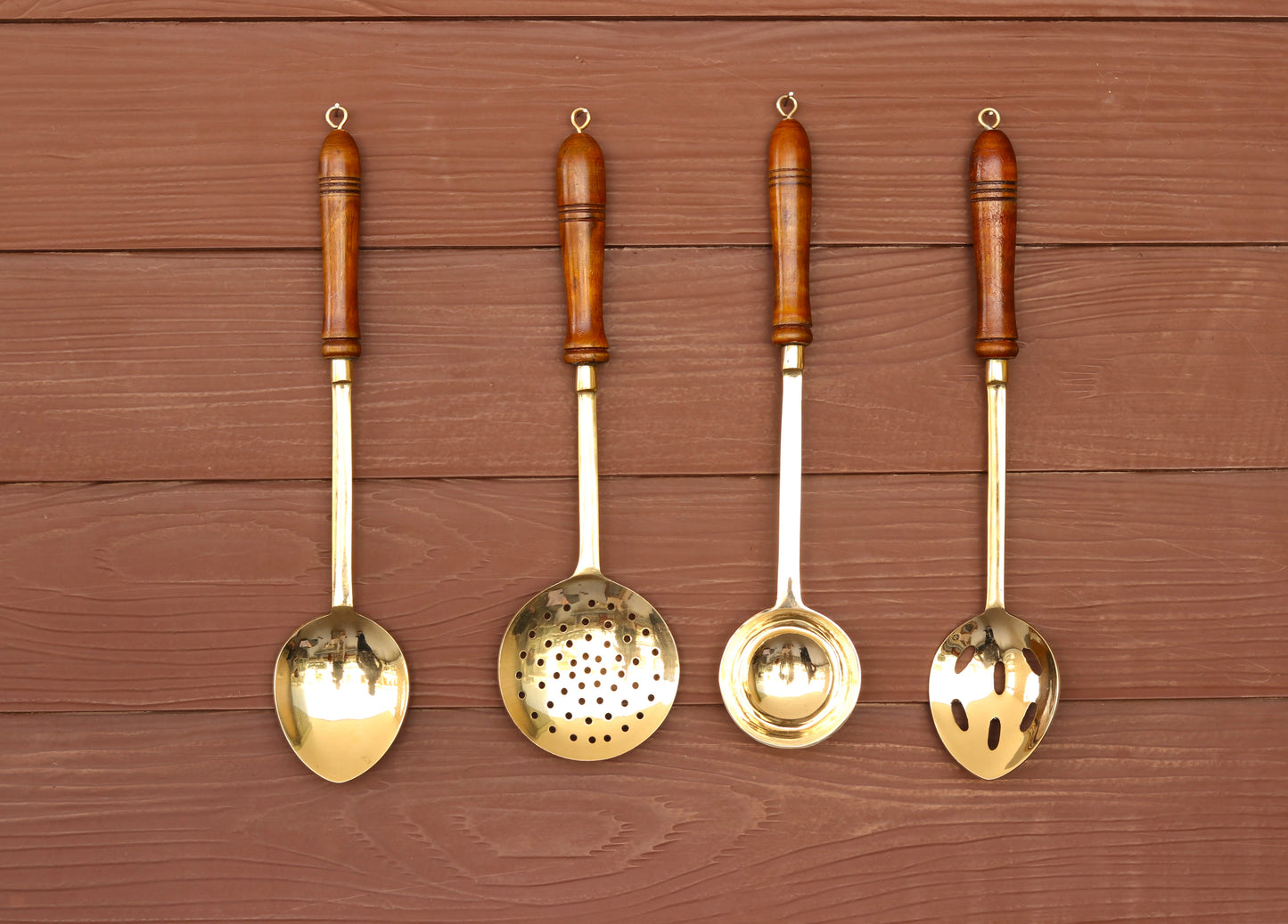 Brass Ladles Set of 4  with Wooden Handles