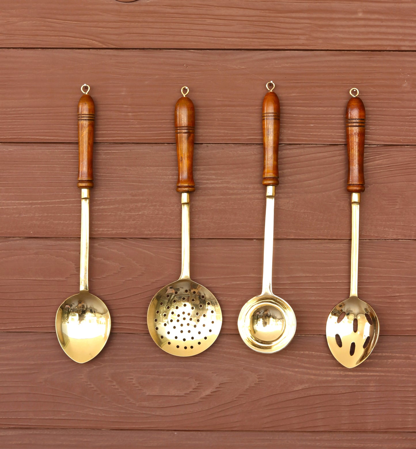Brass Ladles Set of 4  with Wooden Handles