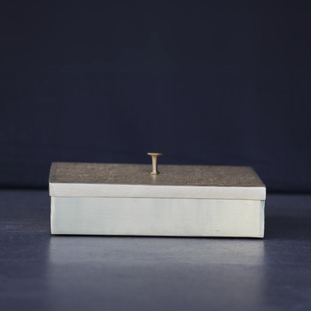 Square Brass Masala Daani / Spice Box With Gift Box