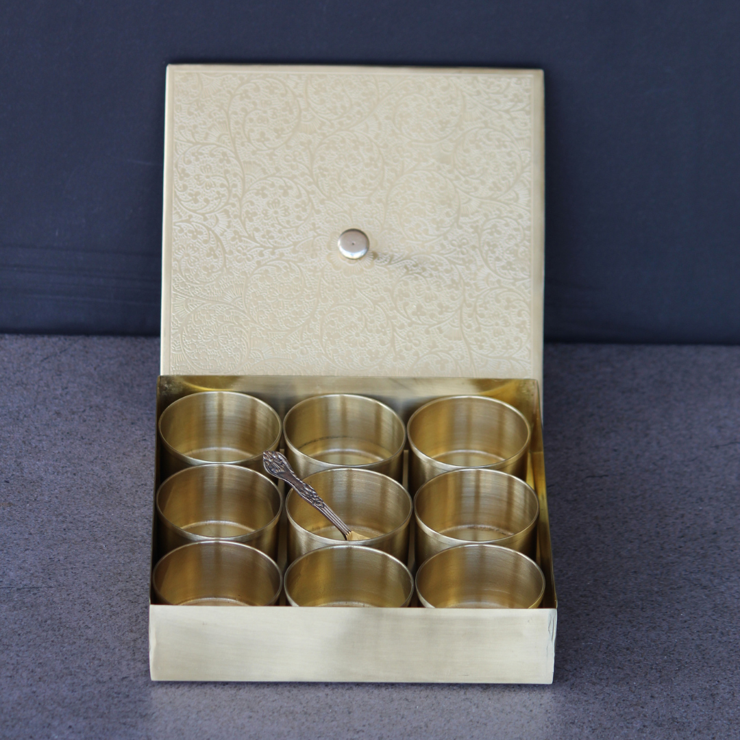 Square Brass Masala Daani / Spice Box With Gift Box