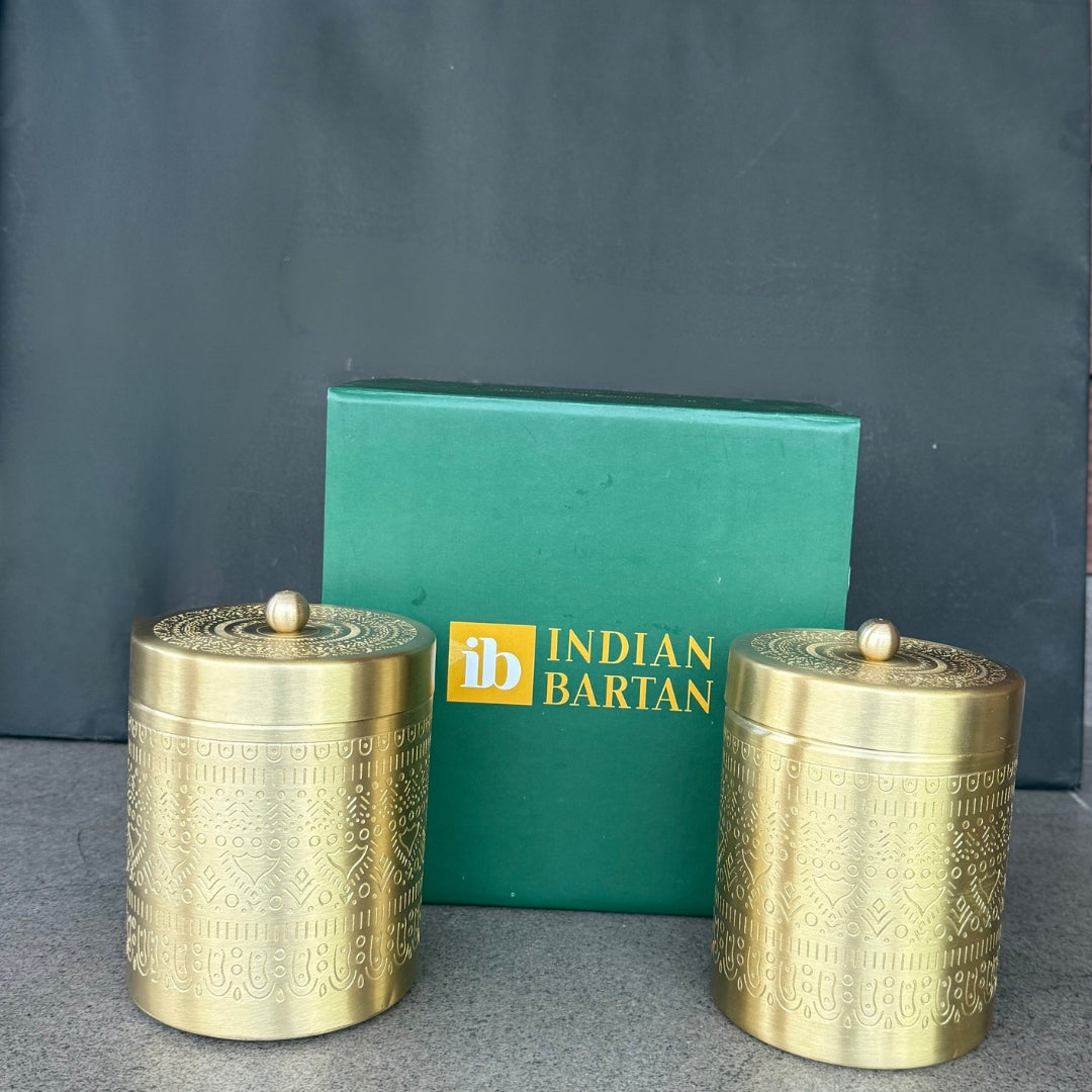 Antique Brass Storage Jar Set With Gift Box