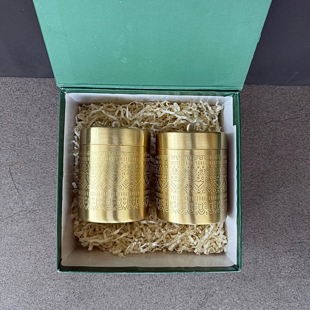Antique Brass Storage Jar Set With Gift Box