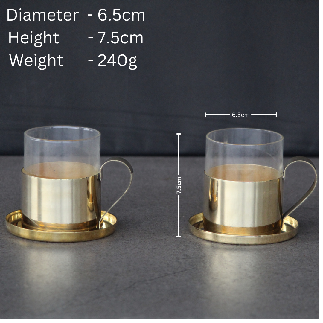 Borosil Fitted Brass Tea Cups With Gift Box
