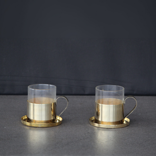 Borosil Fitted Brass Tea Cups