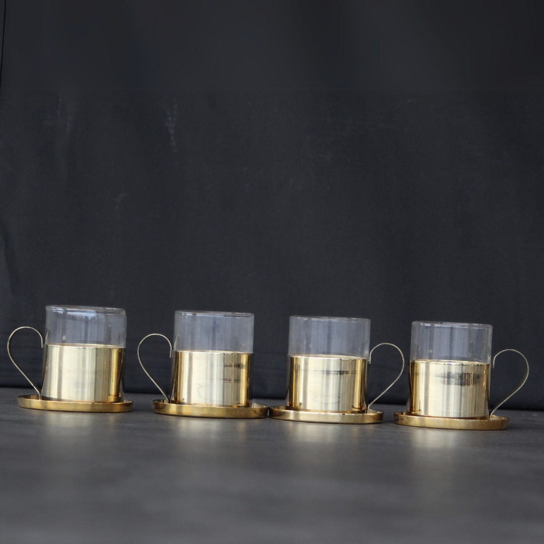 Borosil Fitted Brass Tea Cups