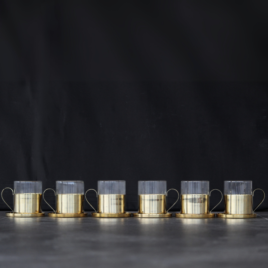 Borosil Fitted Brass Tea Cups