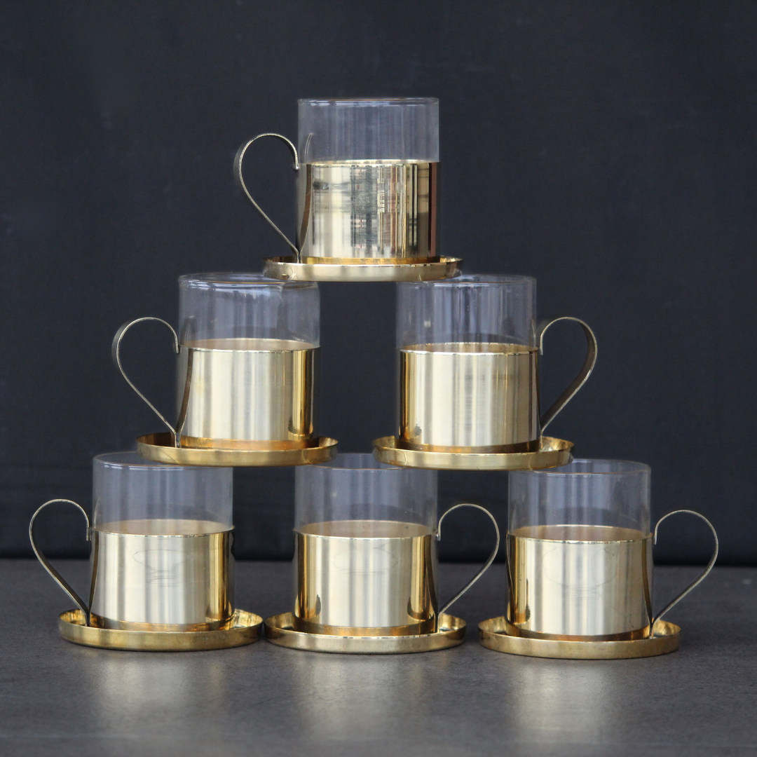 Borosil Fitted Brass Tea Cups