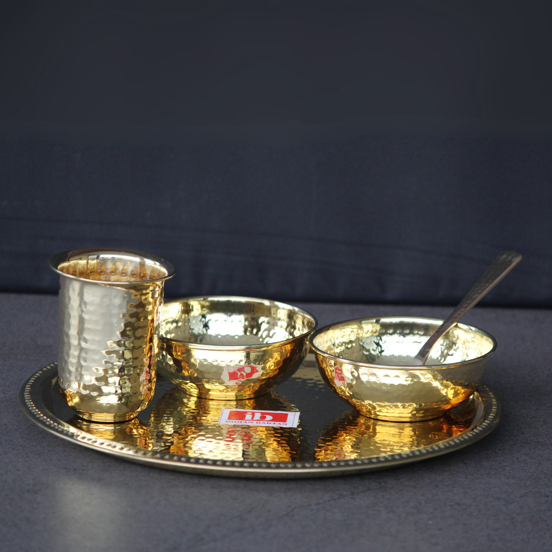 Hammered Brass Plate set With Gift Box