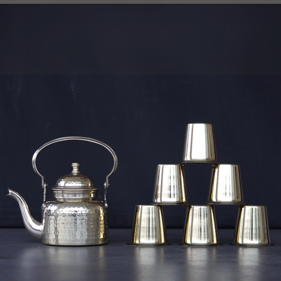 Brass Teapot Set With Glasses