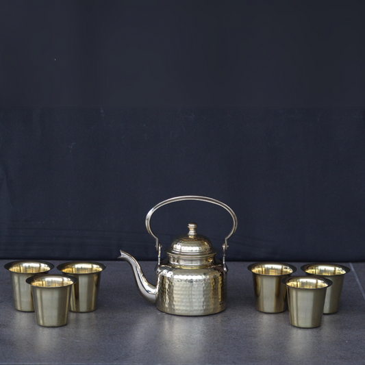 Brass Teapot Set With Glasses