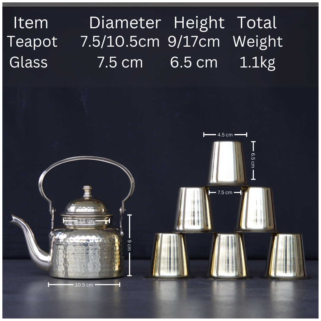 Brass Teapot Set with 4 glasses