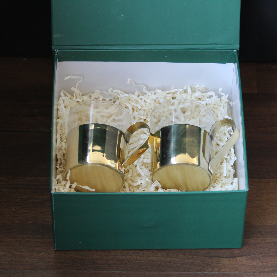 Borosil Fitted Brass Tea Cups With Gift Box