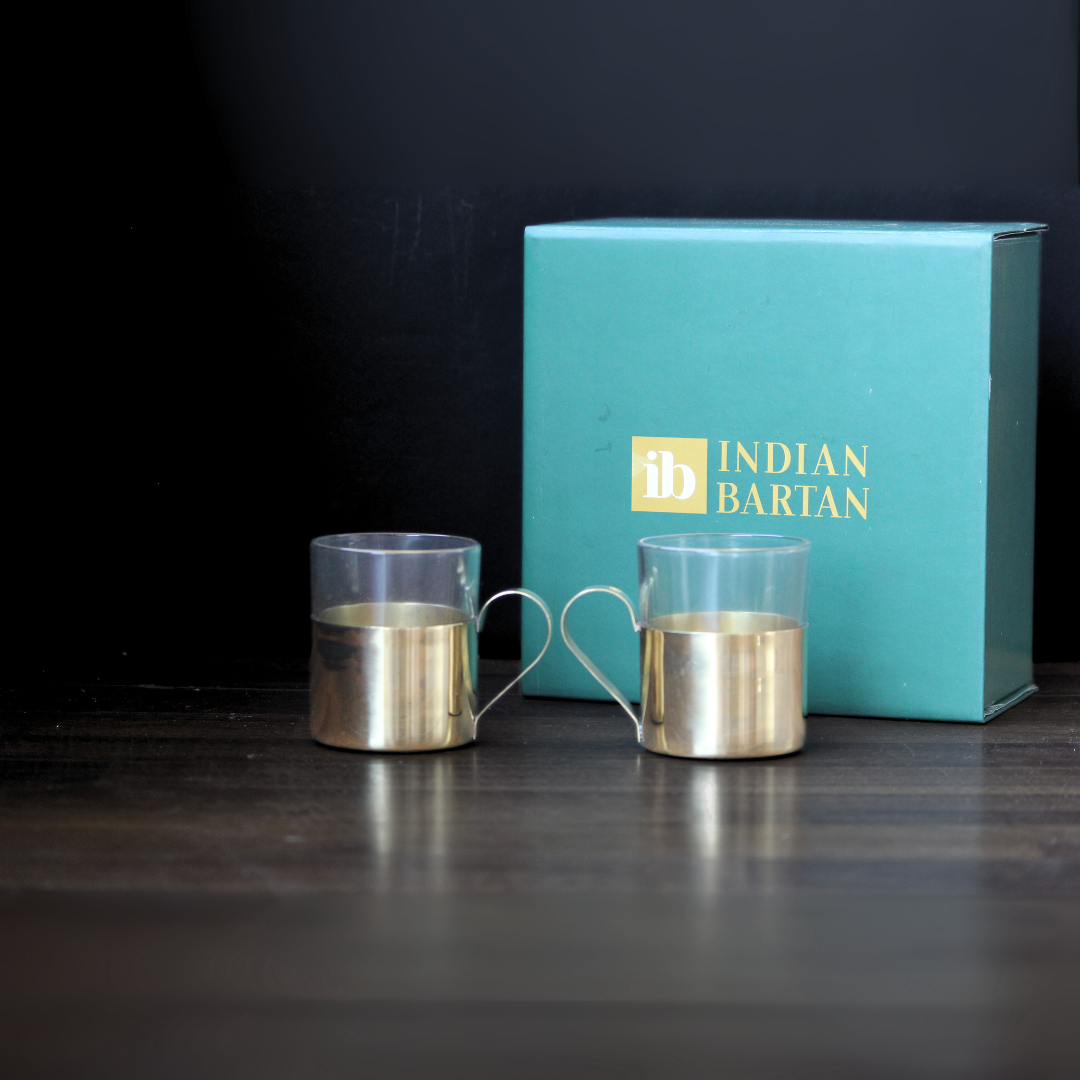 Borosil Fitted Brass Tea Cups With Gift Box