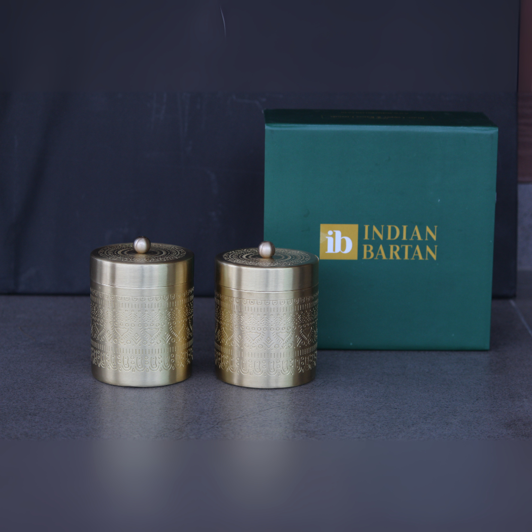 Antique Brass Storage Jar Set With Gift Box