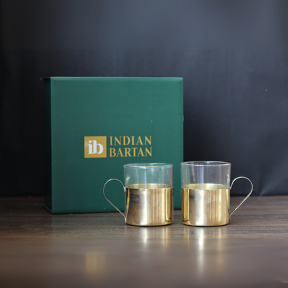 Borosil Fitted Brass Tea Cups With Gift Box