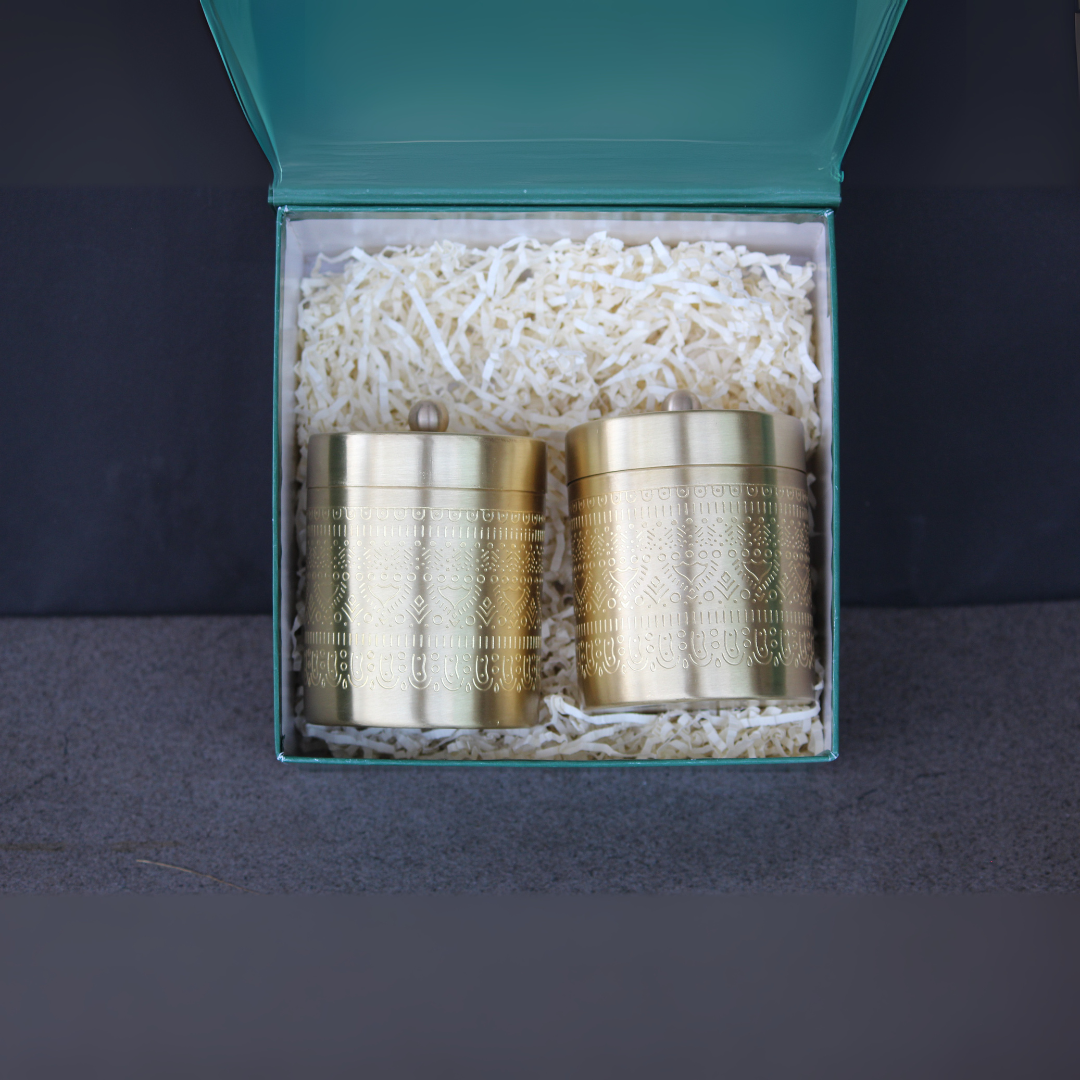 Antique Brass Storage Jar Set With Gift Box