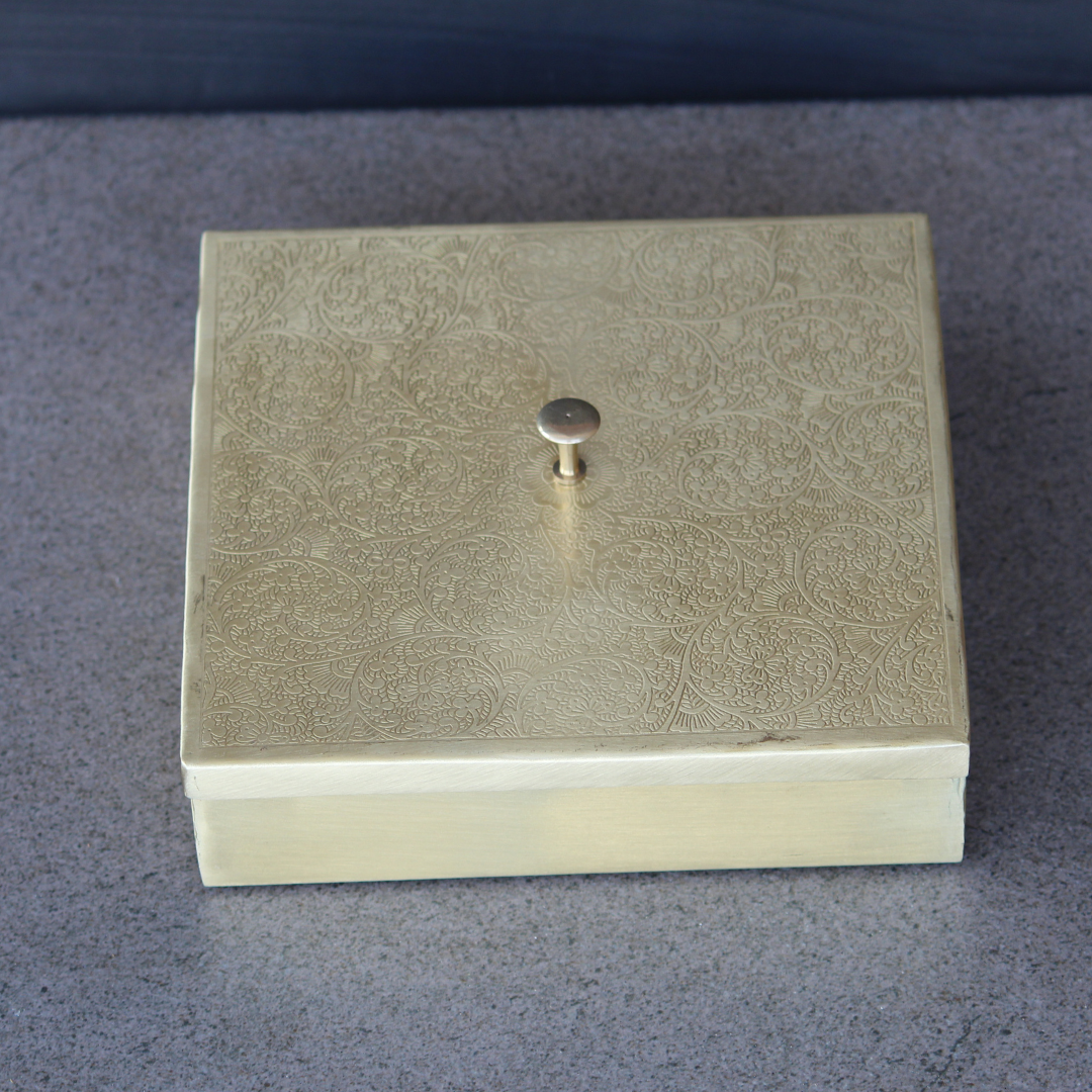 Square Brass Masala Daani / Spice Box