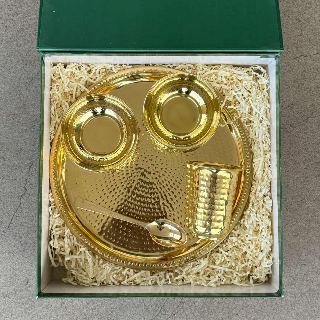 Hammered Brass Plate set With Gift Box