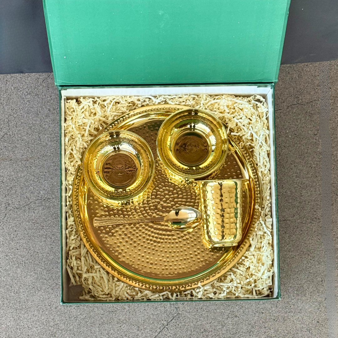 Hammered Brass Plate set With Gift Box