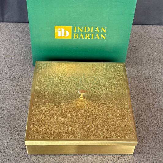 Square Brass Masala Daani / Spice Box With Gift Box