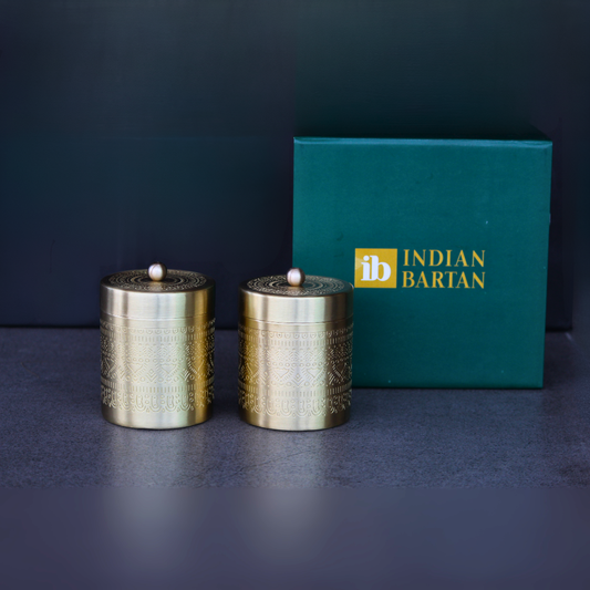 Antique Brass Storage Jar Set With Gift Box