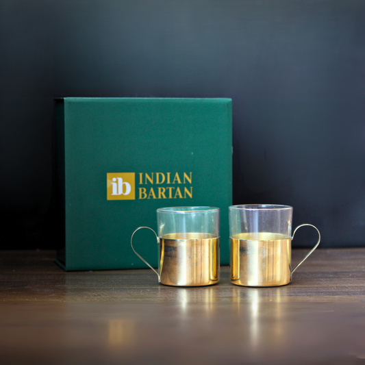 Borosil Fitted Brass Tea Cups With Gift Box